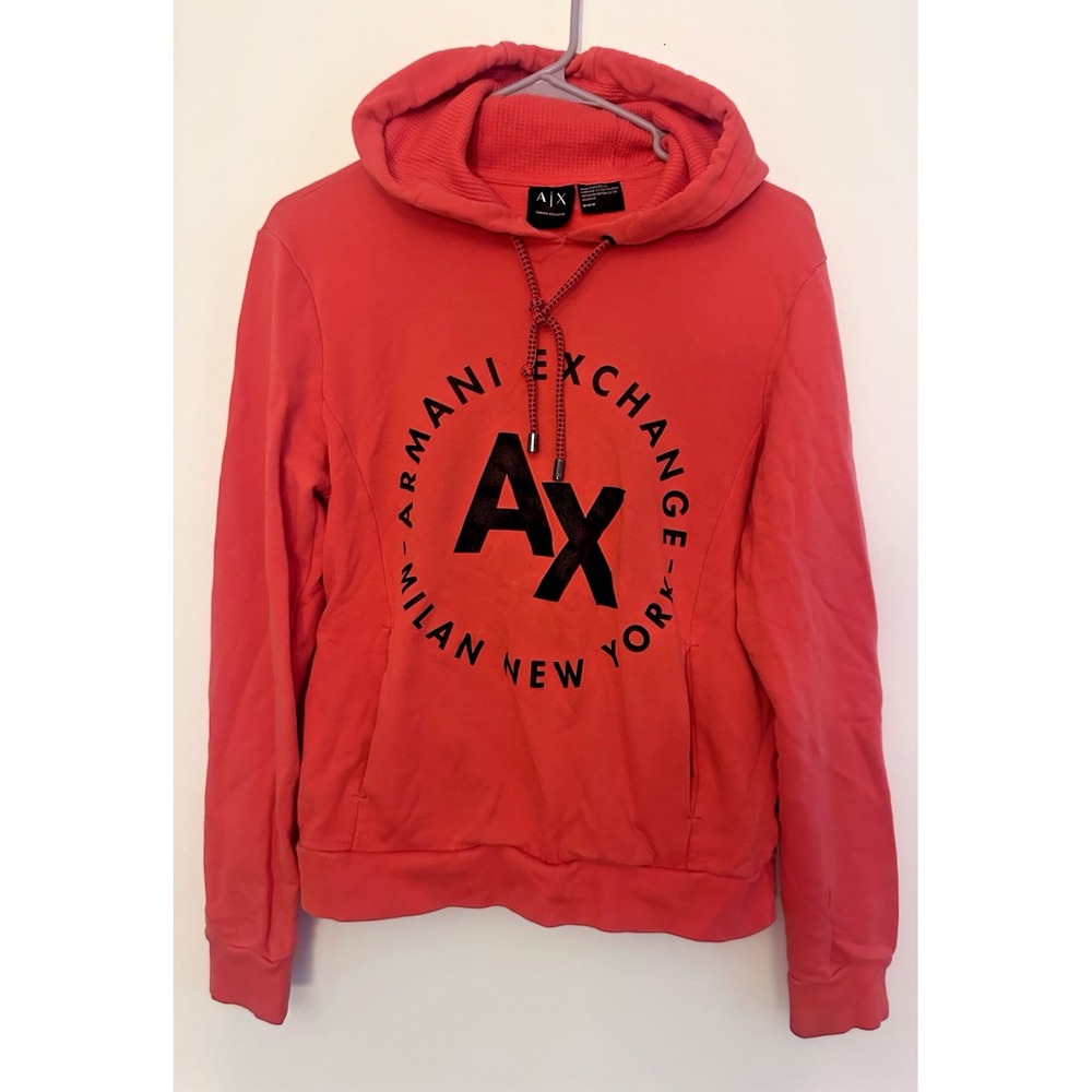 A|X Armani Exchange Sweatshirt Men's Med Coral Red Black Logo Hoodie Designer
